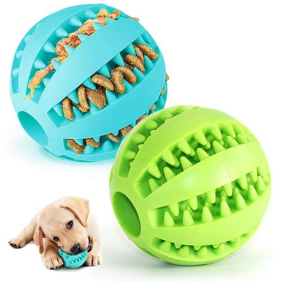 2 Dog Toy BallsDog Rubber Chew Ball Clean Teeth Non-Toxic Bite Resistant ToyInteractive IQ Puzzle Training Toy Ball for Small Medium Doggreen, blue