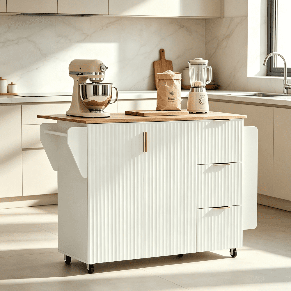 2-Door 3-Drawer Buffet Serving Cart with Grille Design and Champagne Gold Finish