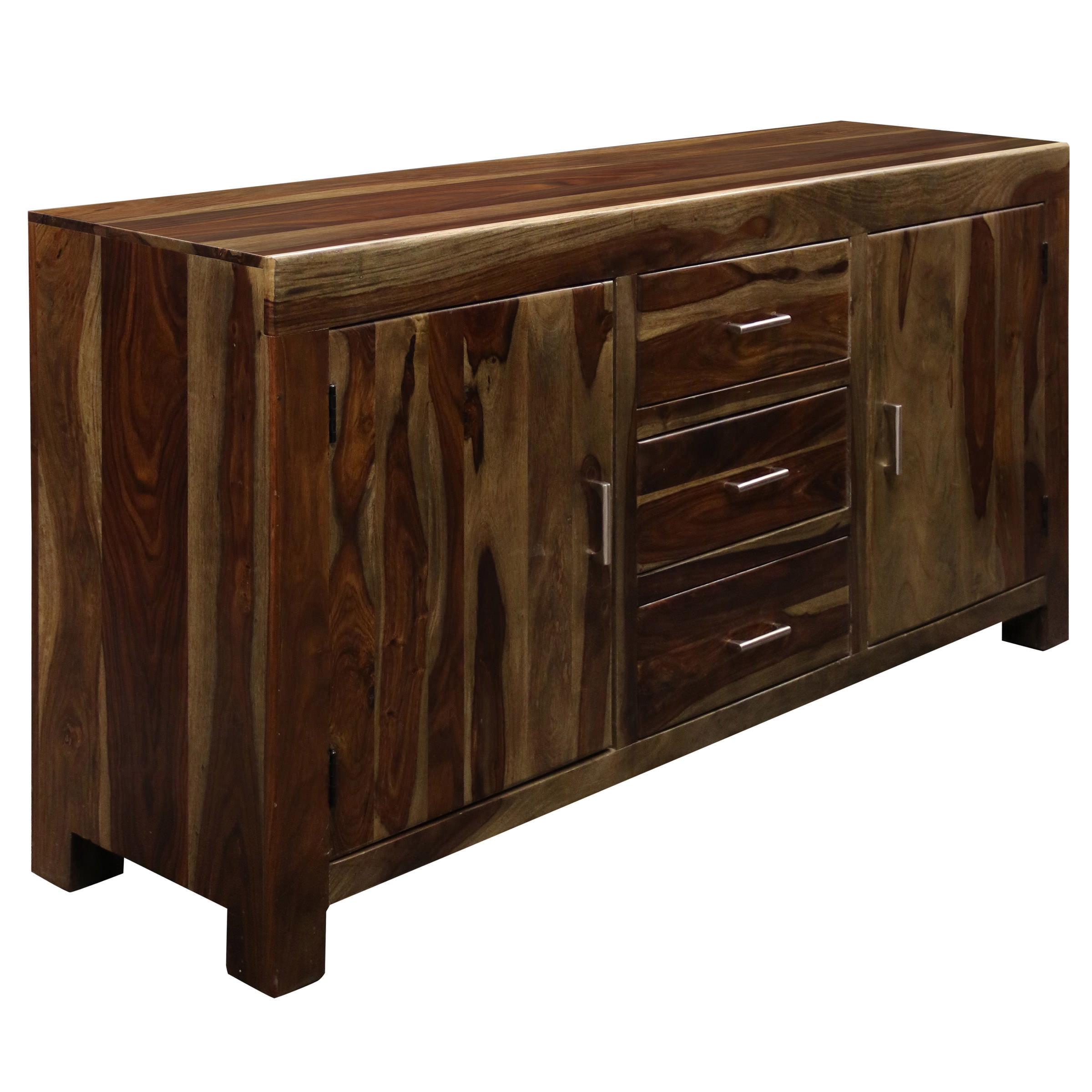 2 Door 3 Drawer Credenza Made of Solid Sheesham Wood in a Light Stain Finish