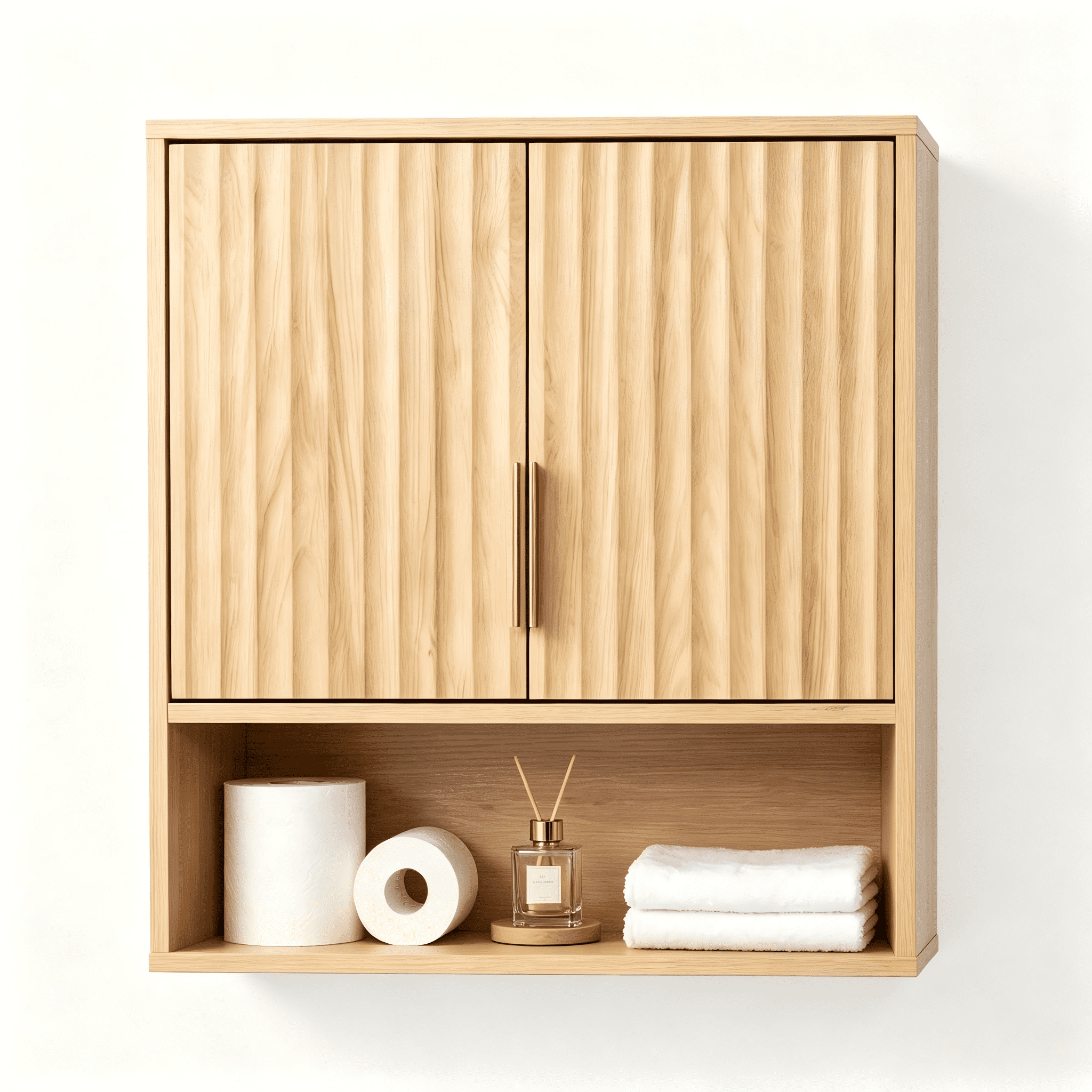 2-Door 3-Tier Slatted Bathroom Wall Cabinet, 24.49"*22.83"*8.07"