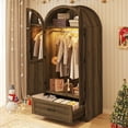 thumbnail image 1 of Arched 2-Door Armoire Wardrobe, 71" Wood Wardrobe Closet with Mirror & LED Sensor Light, Rustic Farmhouse Clothing Storage Cabinet with Drawers & Hanging Rod for Bedroom, 1 of 9