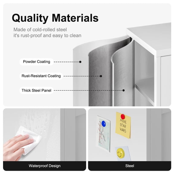 2-Door Bathroom Storage Cabinet, Adjustable Shelf Metal Locker, Freestanding Organizer for Living Room Office Entryway,White