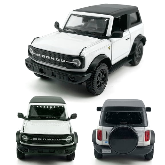 2-Door Bronco Model Car 1/36 Scale Diecast Toy Cars Metal Alloy Children’s Die-cast Vehicles, Pull Back Doors Open, Black Rim, Mens Collection, Kids Toys for Boys Gifts, Cake Topper Home Décor, white