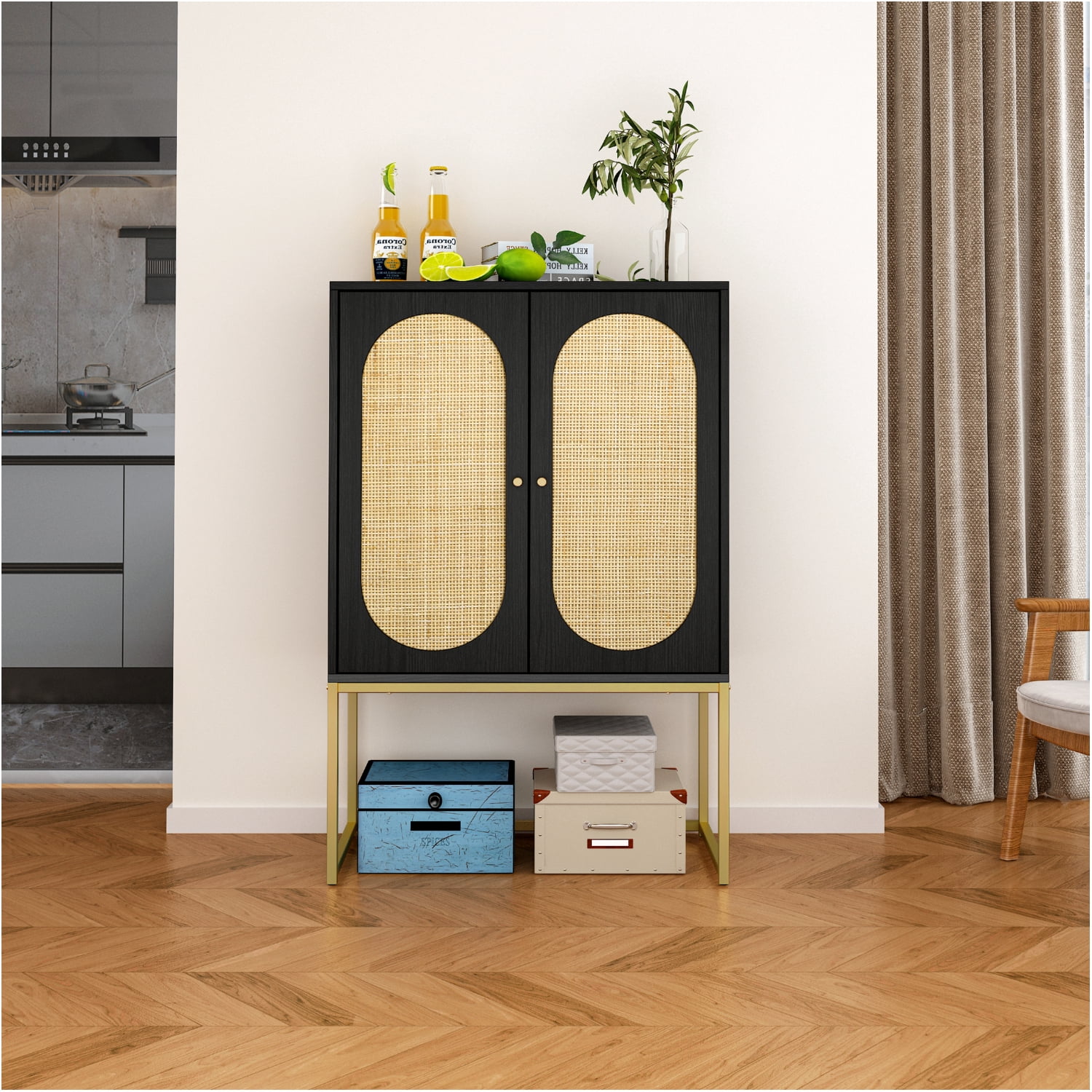 2 Door High Cabinet,Natural Rattan 2 Door high cabinet, Built-in ...