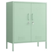 2 Door Lockable Metal Storage Cabinet - 3-Tier Heavy Duty, Multifunctional Wide Locker with Removable Shelves, Easy Assembly - Ideal for Home, Office, Entryway & Hallway Green
