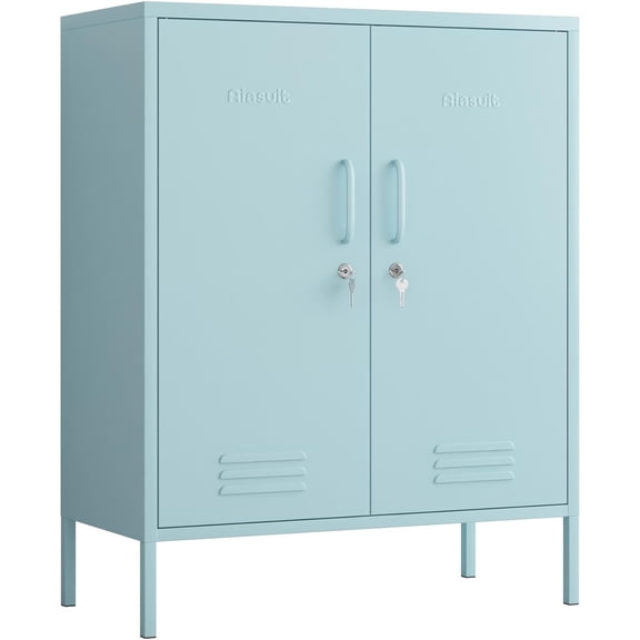2 Door Lockable Metal Storage Cabinet - 3-Tier Heavy Duty, Multifunctional Wide Locker with Removable Shelves, Easy Assembly - Ideal for Home, Office, Entryway & Hallway Blue
