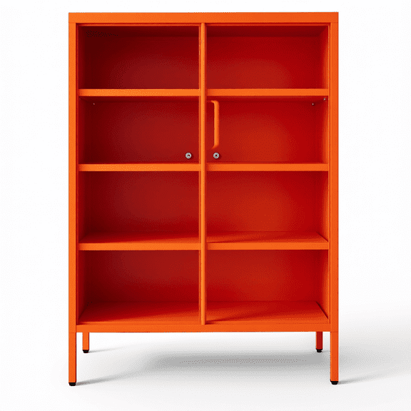 2-Door Lockable Metal Storage Cabinet with 3 Adjustable Shelves, Heavy-Duty Steel Locker for Home, Office, Entryway & Hallway, Orange