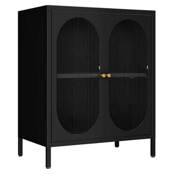 2 Door Metal Accent Storage Cabinet for Bedroom, Living Room,Bedside, Office Room,Kitchen-Metal Locker Cabinet with 1 Adjustable Shelves-2-Tier (Black)