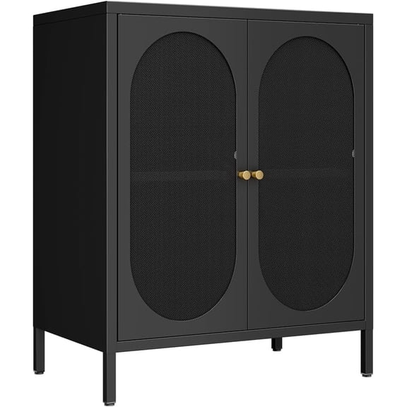 2 Door Metal Mesh Storage Cabinet with 1 Adjustable Shelves-Steel Locker Cabinet for Living Room, Bedroom, Hallway, Office Room, Home, Hotel, Kitchen, Garage, 2-Tier (Mesh Door, Black)
