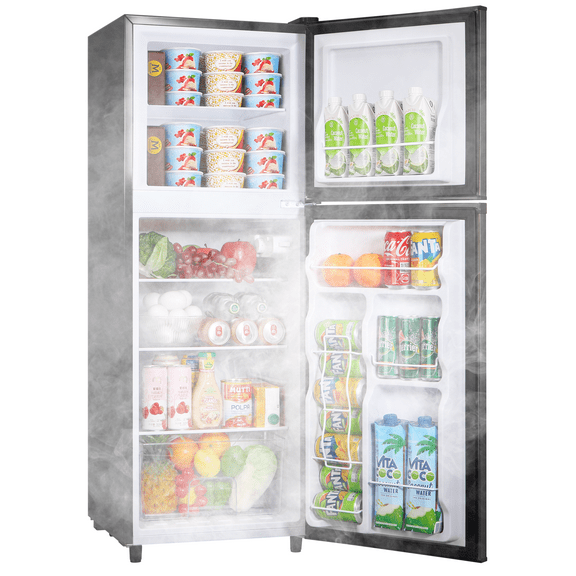 2 Door Mini Fridge with Freezer,4.5 Cu.ft.,7 Adjustable Thermostat & 4 Removable Glass Shelves,for Kitchen Dorm Apt,Grey