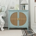 thumbnail image 1 of 2 Door Natural Rattan Weaving Storage Cabinet, Side Standing Cabinet with Golden Semicircular Metal Handle, Entrance Table Cabinet with Inner Shelves for Living Room Bedroom Study Room, Light Green, 1 of 8