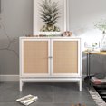 thumbnail image 1 of 2-Door Rattan Storage Cabinet, Accent Furniture, Multifunctional Cupboard for Living Room, Hallway, Kitchen, Sideboard, Buffet Table w/Non-Scratch Foot Pads, White, 1 of 6
