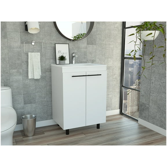 2-Door Rectangle Freestanding Vanity Cabinet White