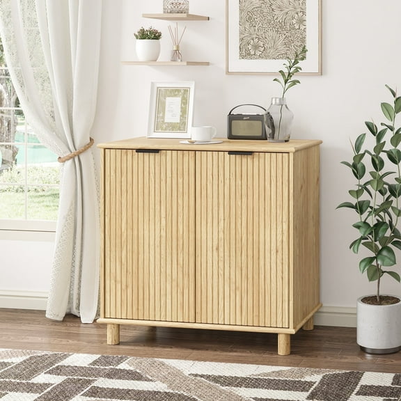 Swedhaus Fluted Sideboard Cabinet with Storage,Wooden Buffet Cabinet with Doors & Adjustable Shelves for Dining Room,Farmhouse Cupboard for Home Indoor