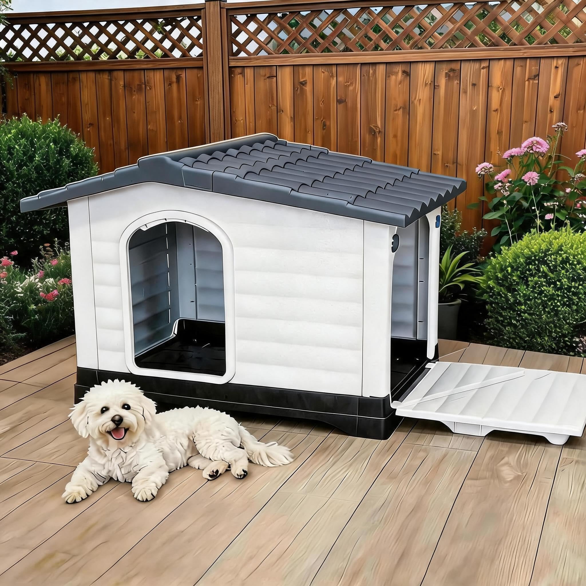 2-Door Small Dog House, Indoor Outdoor Waterproof Pet House with Fold ...