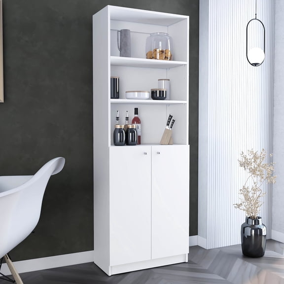 2-Door Storage Bookcase in White / Organize Office Supplies at Home
