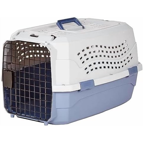 2-Door Top-Load Hard-Sided Dogs, Cats Pet Travel Carrier, Gray & Blue, 22.8"L x 15.0"W x 13.0"H