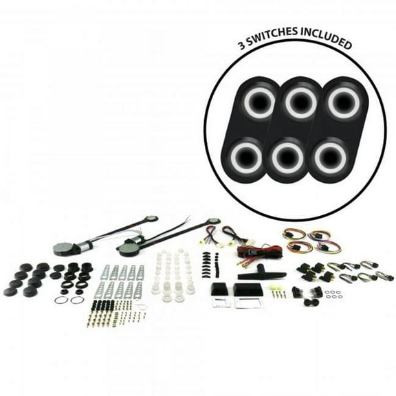 2-Door Universal Power Window Kit with 3 ABA23 - Daytona Black Switches White