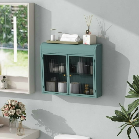 2-Door Wall-Mounted Metal Storage Cabinet with Tempered Glass Doors & Shelves for Bathroom, Kitchen, Living Room & Office WL