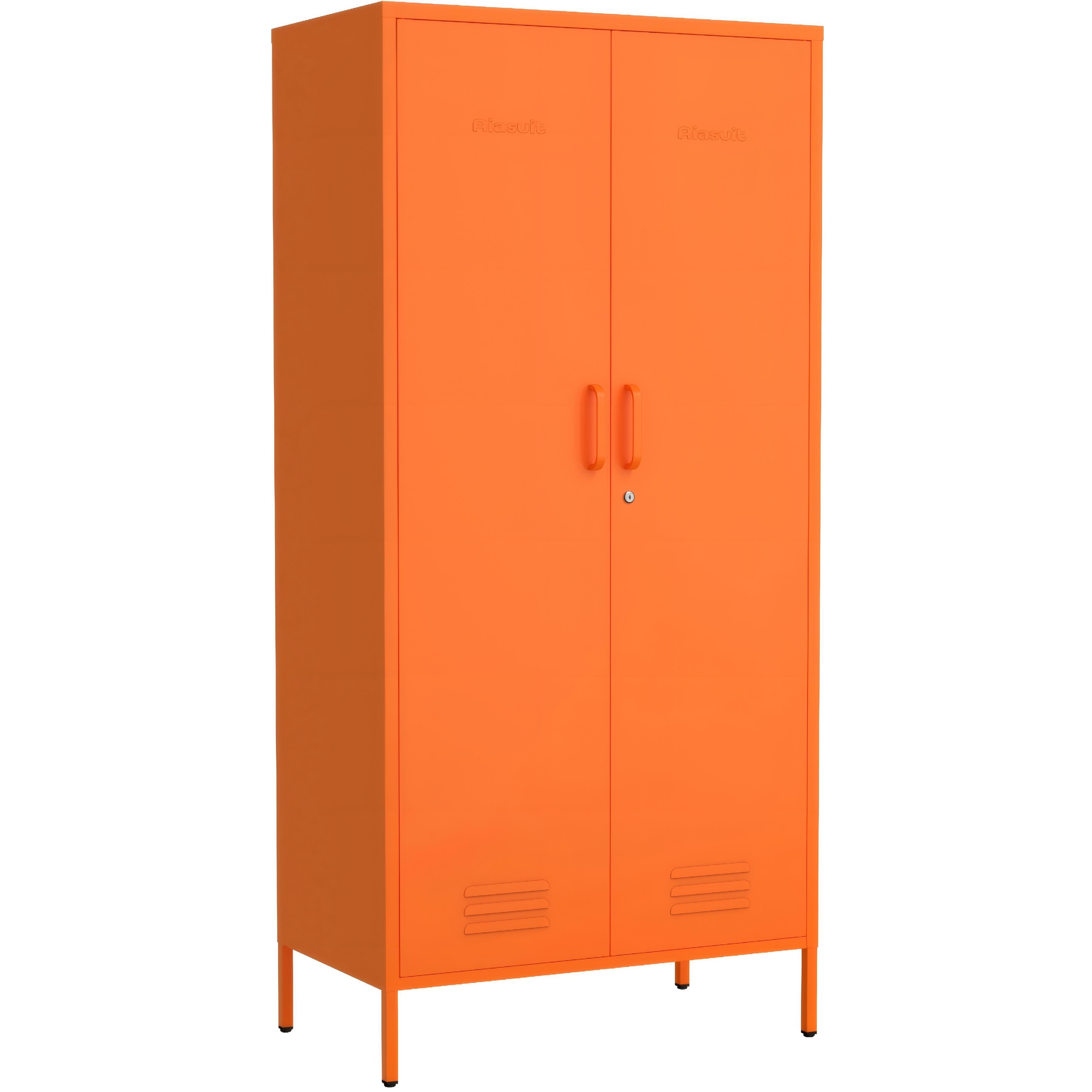 2 Door Wardrobe 67 Inch Orange Metal Storage Cabinet with Hanging