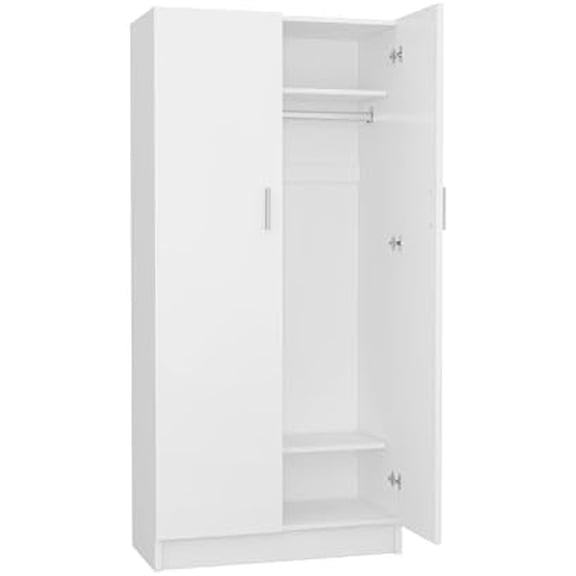 2 Door Wardrobe Closet Storage Cupboard, with Rail and Shelves Bedroom Armoires$$Home Decor, Kitchen, & Other