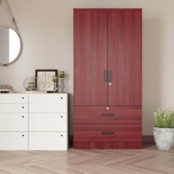 Woodpeckers Furniture and Mattress 2-Door Wardrobe with 2-Drawers New Design