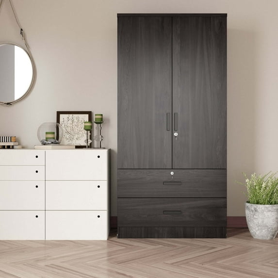 Woodpeckers Furniture and Mattress 2-Door Wardrobe with 2-Drawers New Design