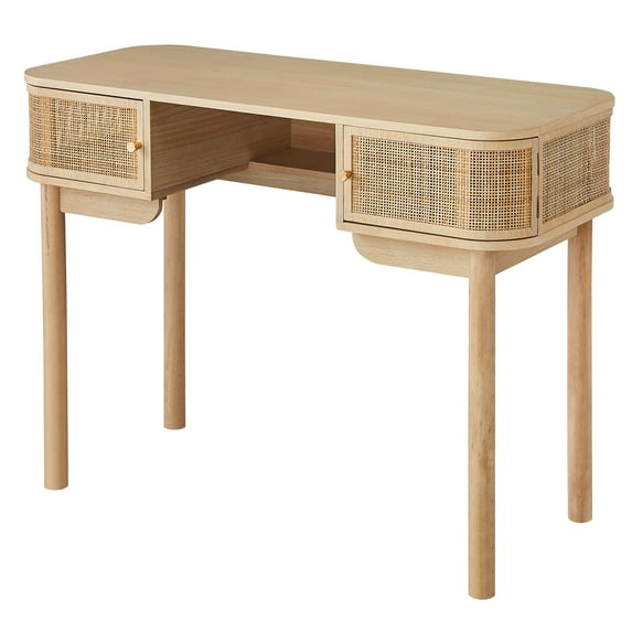 2-Door Wood and Rattan Desk Classic Style Bedroom