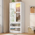 thumbnail image 1 of 2 Doors Armoire Wardrobe Closet for Bedroom, with Mirror & 2 Drawers & LED Sensor Light, 71" H Wardrobe Closet Cabinet with Hanging Rod, Glass Doors, 1 of 10