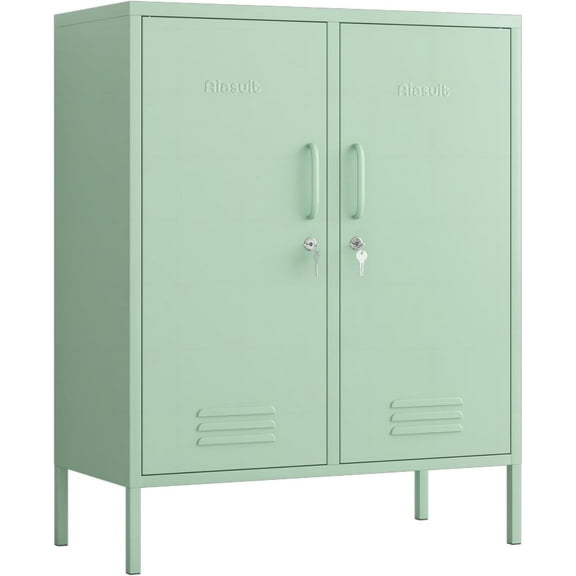 2 Doors Locker Metal Storage Cabinet 3 Tiers Shelf Multifunctional Storage Organizer Detachable Shelves Easy to Assemble Green Size: 39.37”H x 31.5”W x 14.96”D