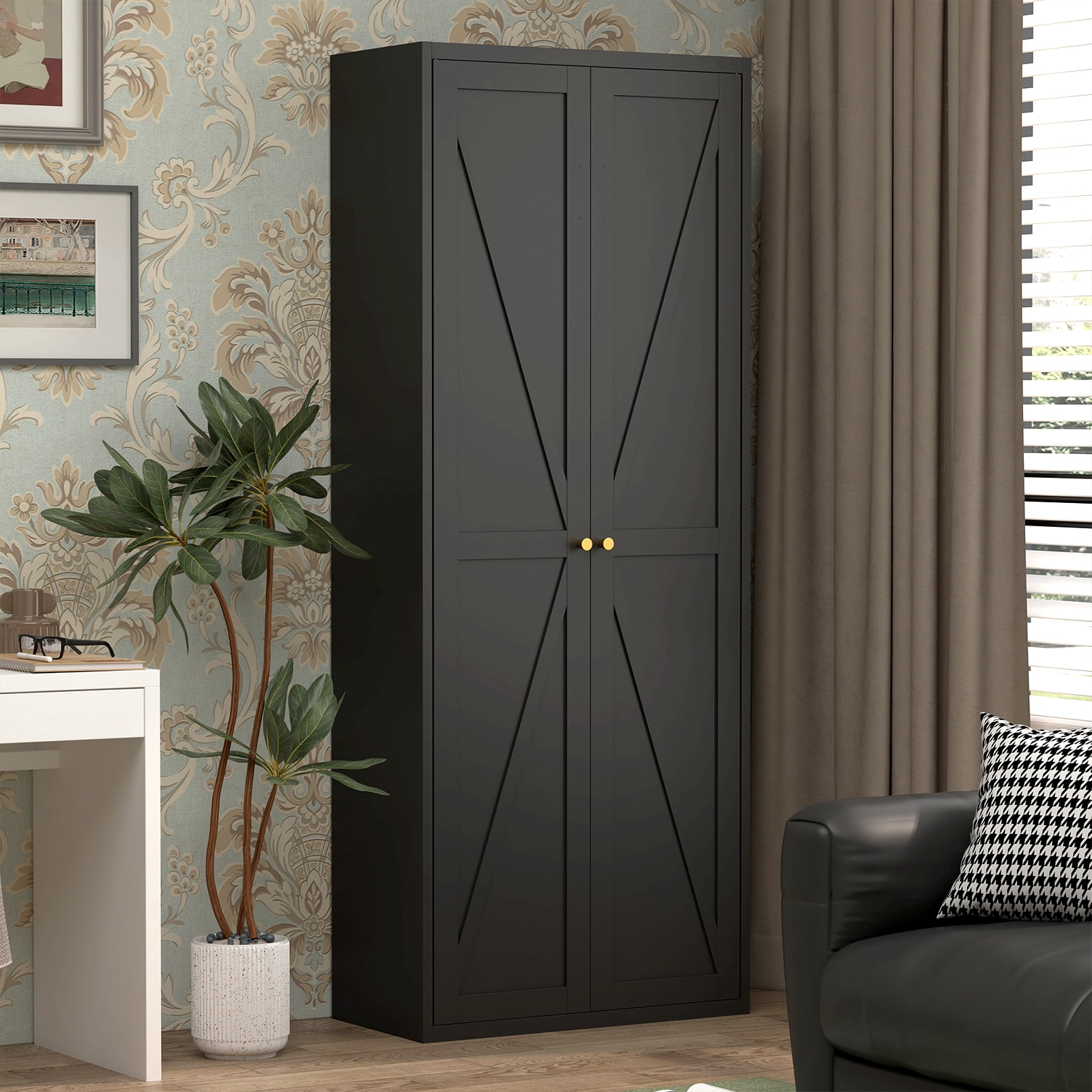 2 Doors Metal Storage Cabinet Kitchen Pantry Cabinet With Adjustable Shelves Tall Steel Cabinet Locker For Kitchen, Living Room, Dining Room and Office