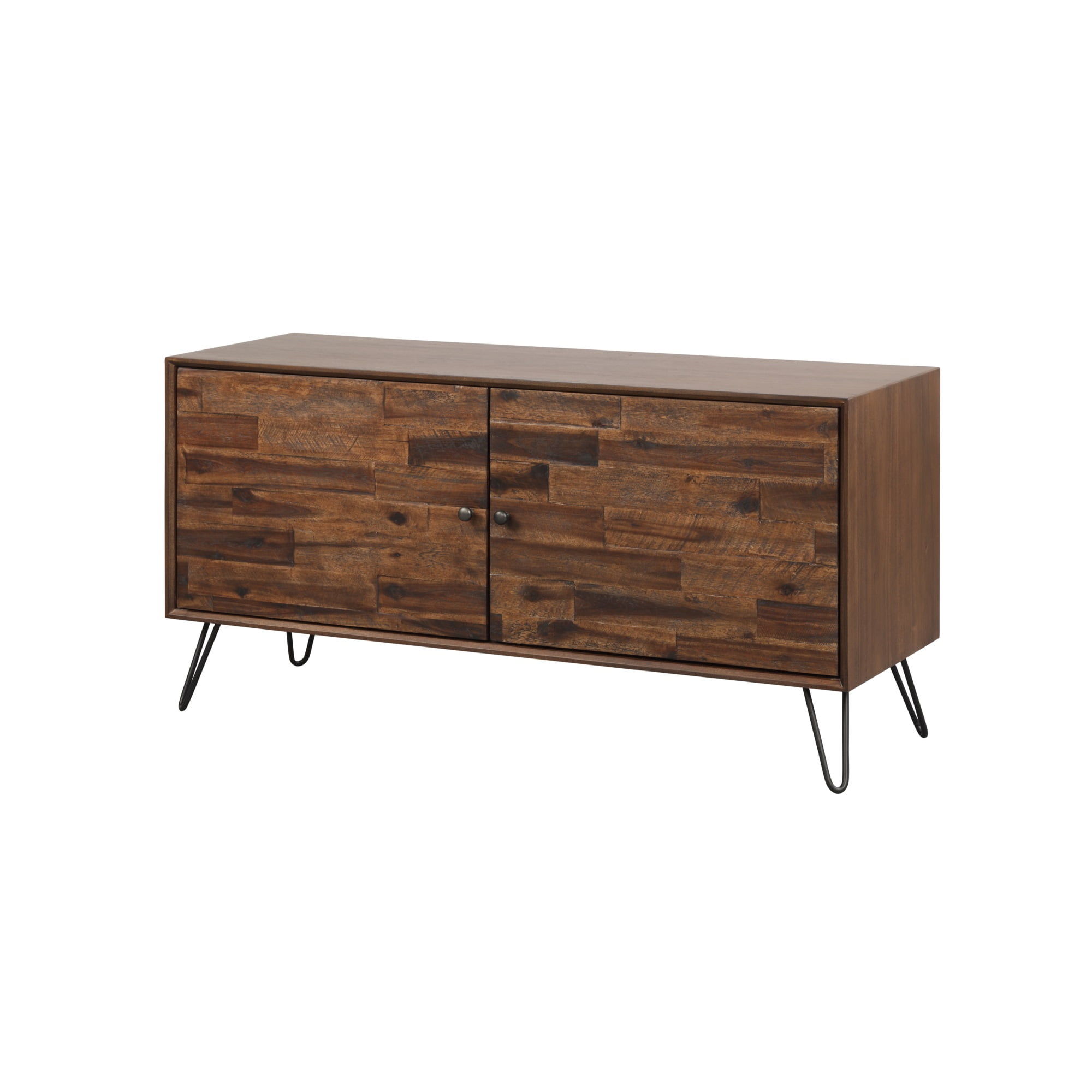 2 Doors Wooden Media Console with Hairpin Legs, Brown and Black