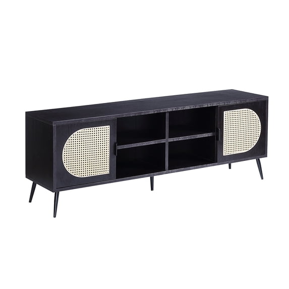 Simple Relax 2 Doors and 4 Open Compartments TV Stand with Metal Legs in Black Finish