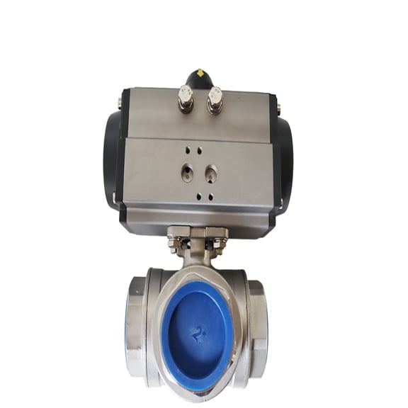 2" Double Acting 3-Way Pneumatic Actuated Ball Valve Stainless Steel