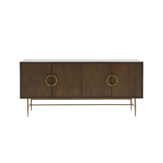 2 Double Door Storage Buffet with Semi Circle Pulls and Tubular Legs, Brown - BM216795