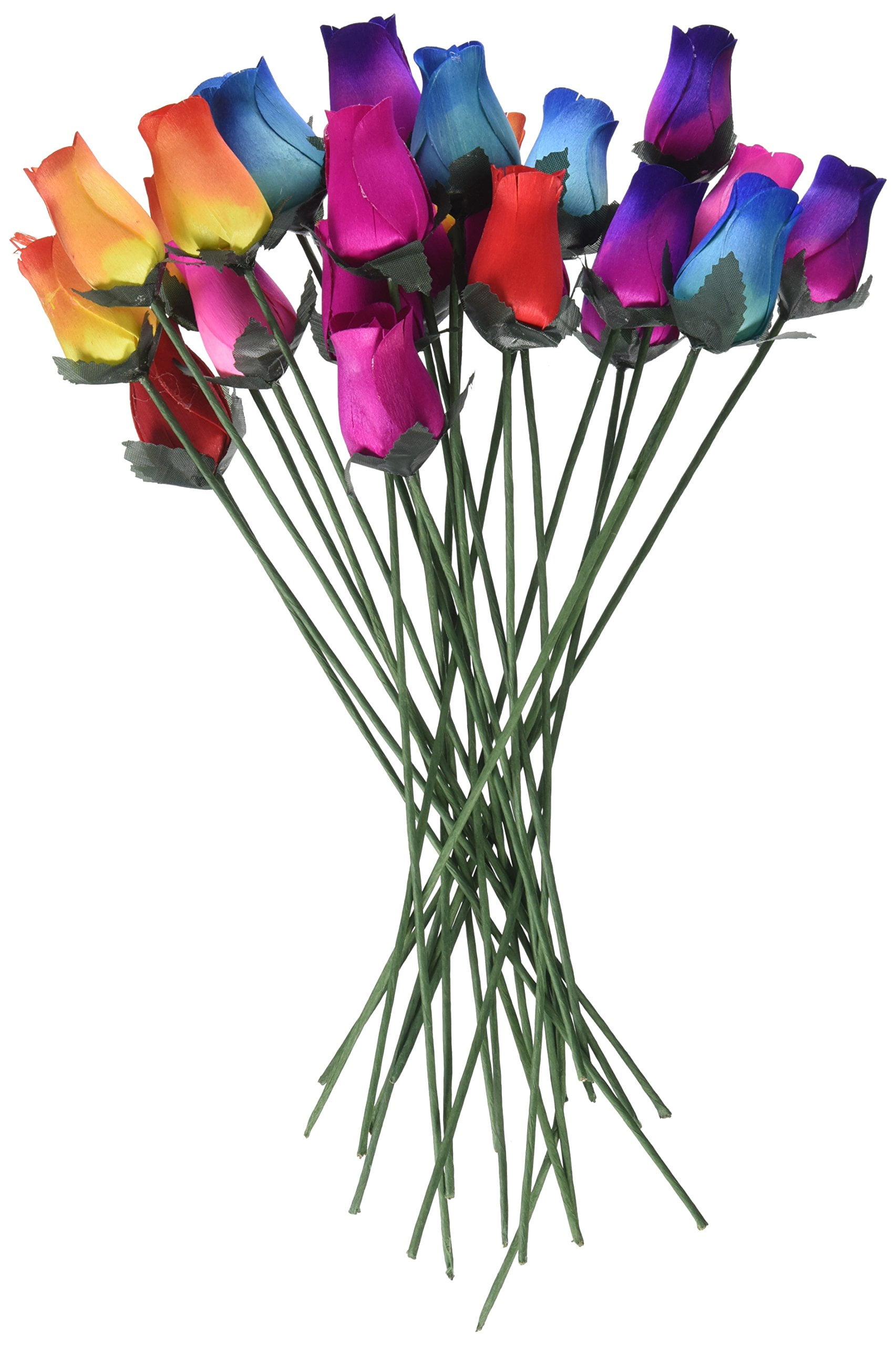 2 Dozen 24 Mixed Color Bouquet of Wooden Rose Buds Artificial Flower