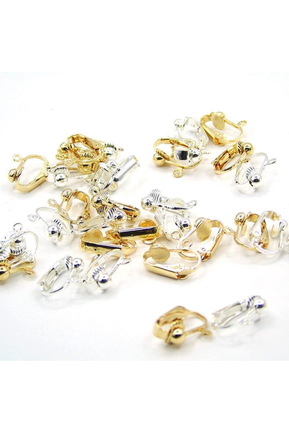 2 Dozen/24 Pcs Golden & Silver Iron Clip-on Earring Converter Components for Non-Pierced Ears for DIY Earring
