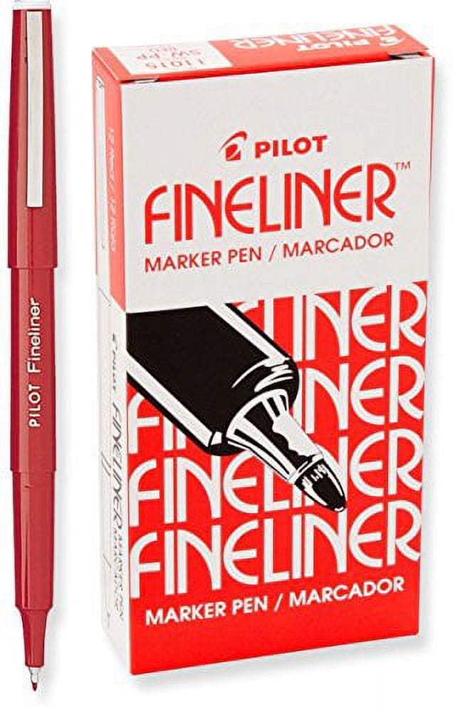 2 Dozen Total 24 Pens, Pilot Fineliner Marker Pens, Fine Point, Red Ink (11015)