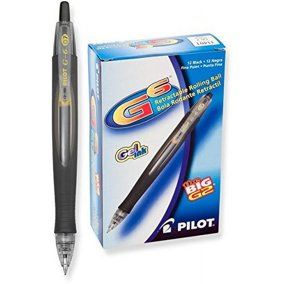 2 Dozen (Total 24) Pilot G6 Gel Roller Ball Black Pen (31401)