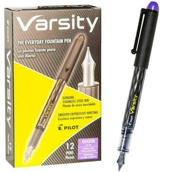 2 Dozen (Total 24) Pilot Varsity Disposable Fountain Pens, Purple Ink (90008)