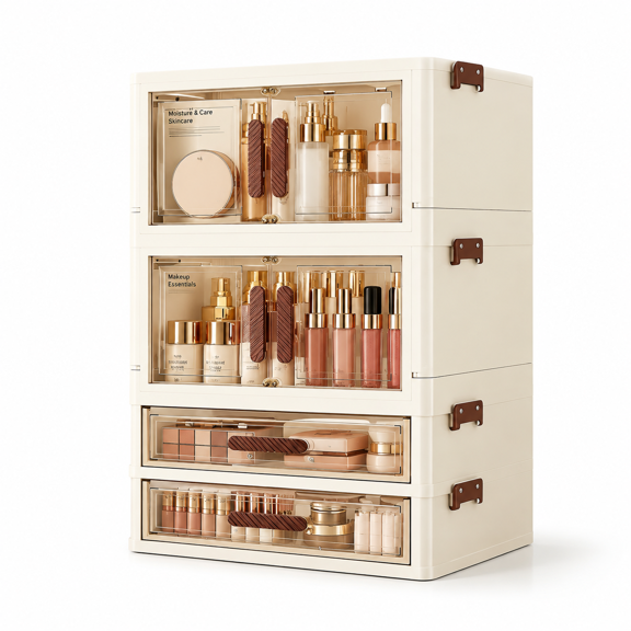 2-Drawer 2-Layer ABS Modular Stackable Makeup Organizer with Magnetic Closure