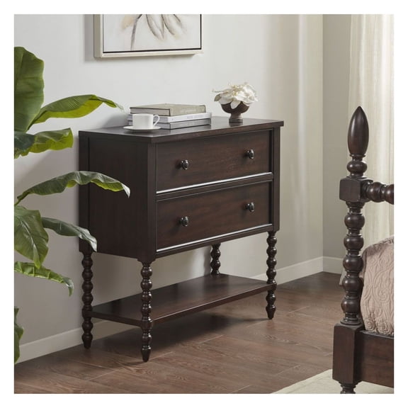 2 Drawer Accent Chest, Farmhouse Side Table with Shelf, Morocco Finish Living Room Storage