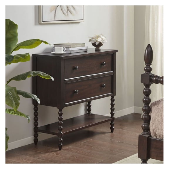 2 Drawer Accent Chest -Wood Frame, Morocco- Living Room Storage, Entryway Table