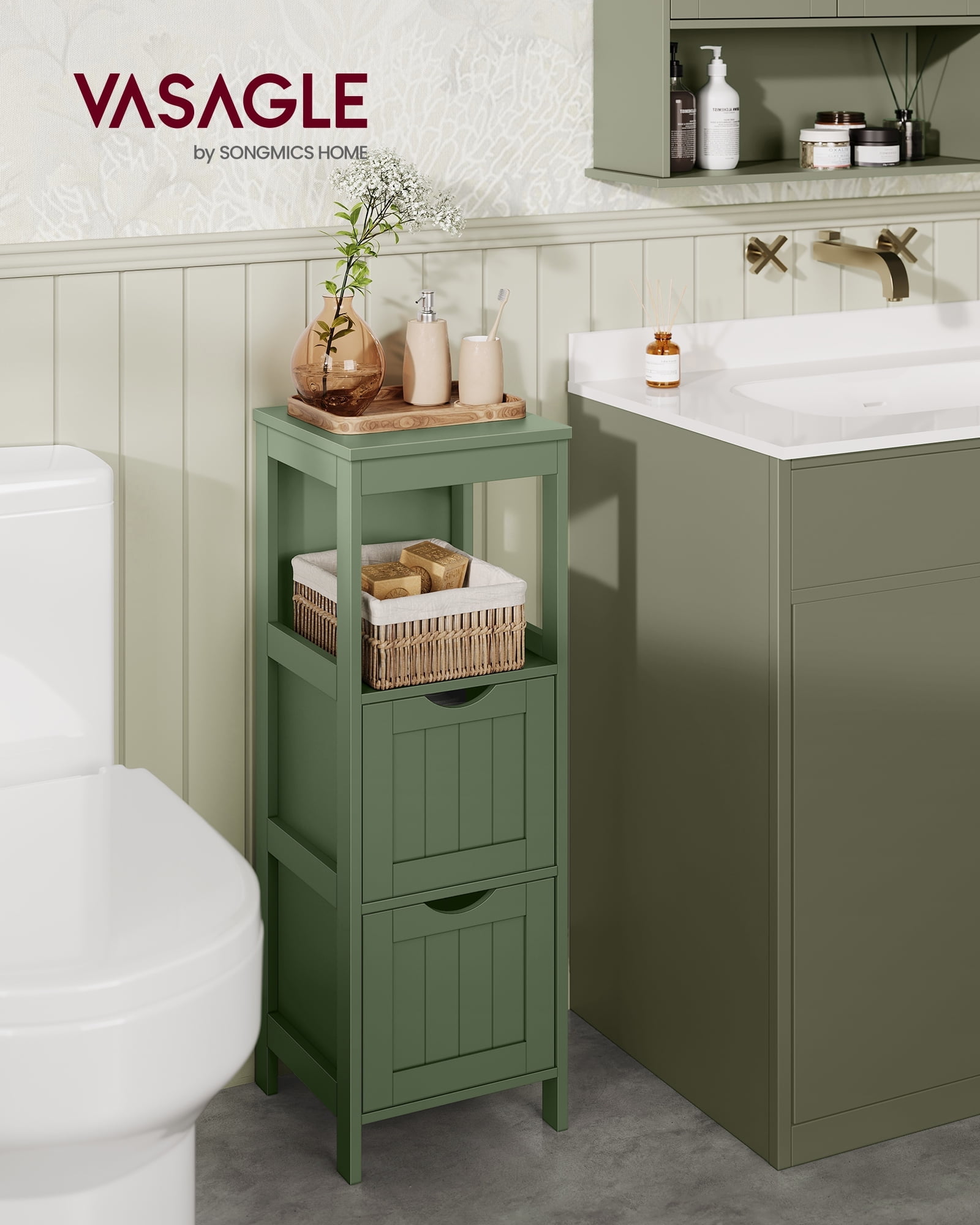 Bathroom Floor Cabinet, Corner Storage Unit, 2 Drawers, Multifunctional Organizer, 35 Inches ...
