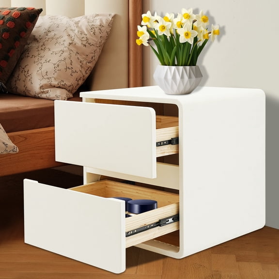 2-Drawer Beside Table Minimalist Nightstand On the Left with Microfibre Leather for Living Room, Office, Bedroom, and Cloakroom