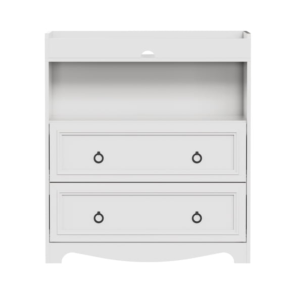 Hommpa White Changing Table with 2 Large Baby Drawers,Heavy-Duty Diaper Changing Station, White Nursery Dresser Organizer, Kids & Baby Bedroom Furniture