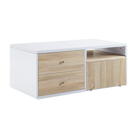 2 Drawer Contemporary Coffee Table with Pull Out Table White and Brown - Saltoro Sherpi