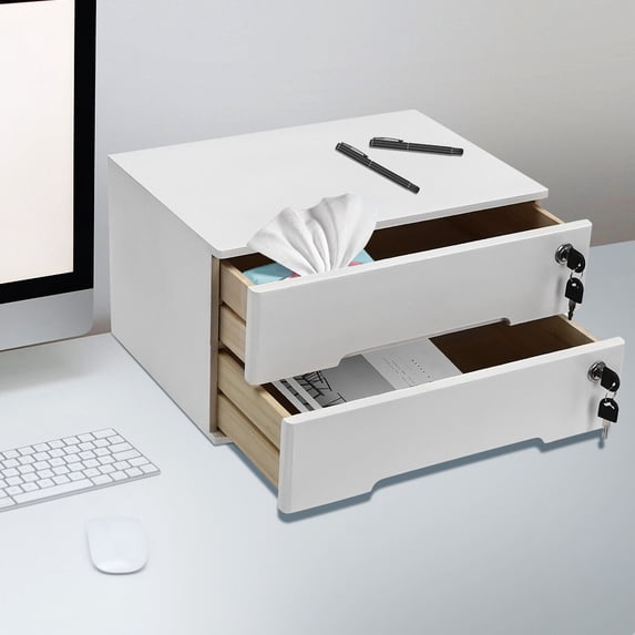 2-Drawer Desk Organizer Wood Desktop Storage Cabinet Table Lockable ...