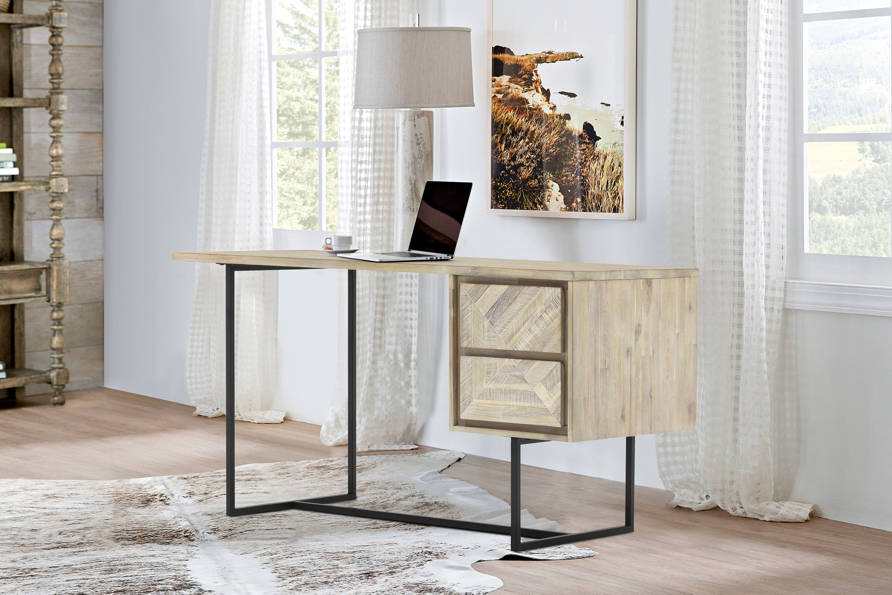 2 Drawer Desk in Natural Acacia Wood