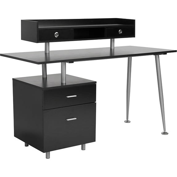 2 Drawer Desk with Top Storage Shelf in Dark Ash Finish
